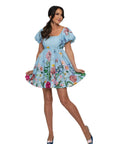 Chloe Blue Floral Babydoll Dress with Puff Sleeves