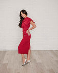 Delaney Red Tweed Midi Dress
