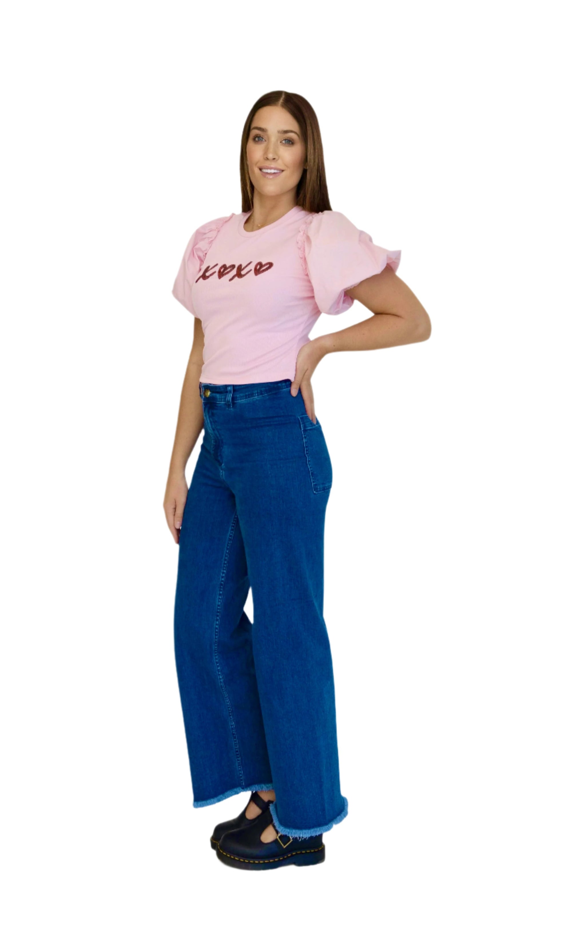 Hugs & Kisses Puff Short sleeve Pink Top