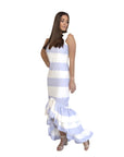 Catherine Blue and White Stripe Ruffle Dress