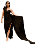 Esme Black Silk Chiffon One Shoulder Gown