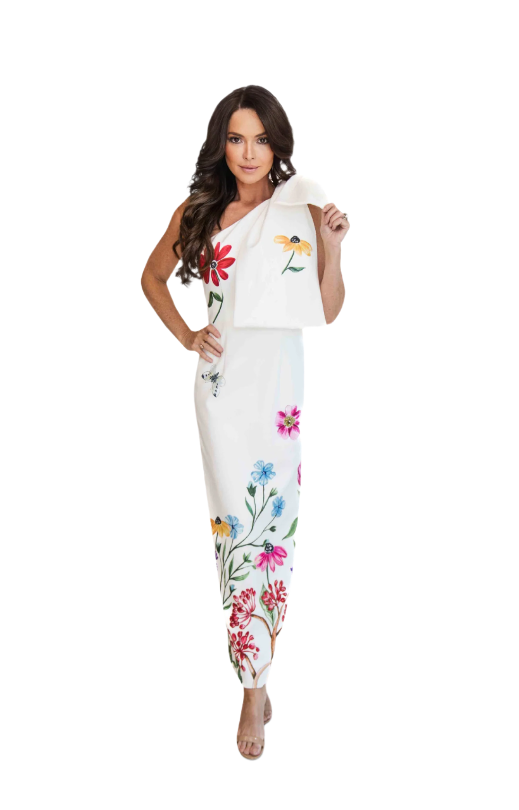 Delilah White One Shoulder Floral Maxi Gown