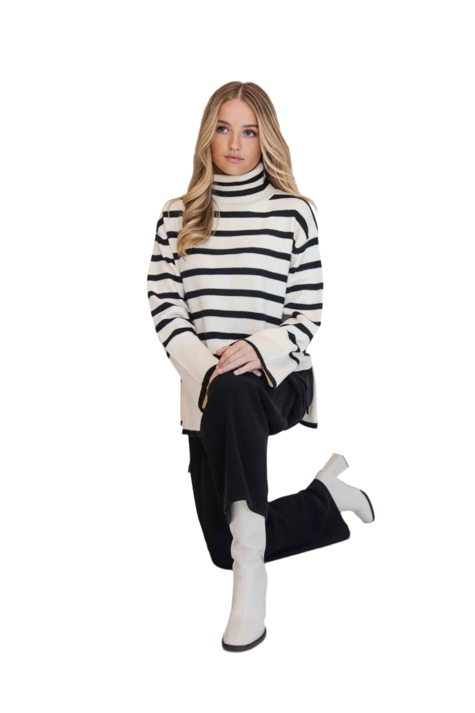 Desiree Black and White Turtleneck Oversized Sweater – Robin Towle