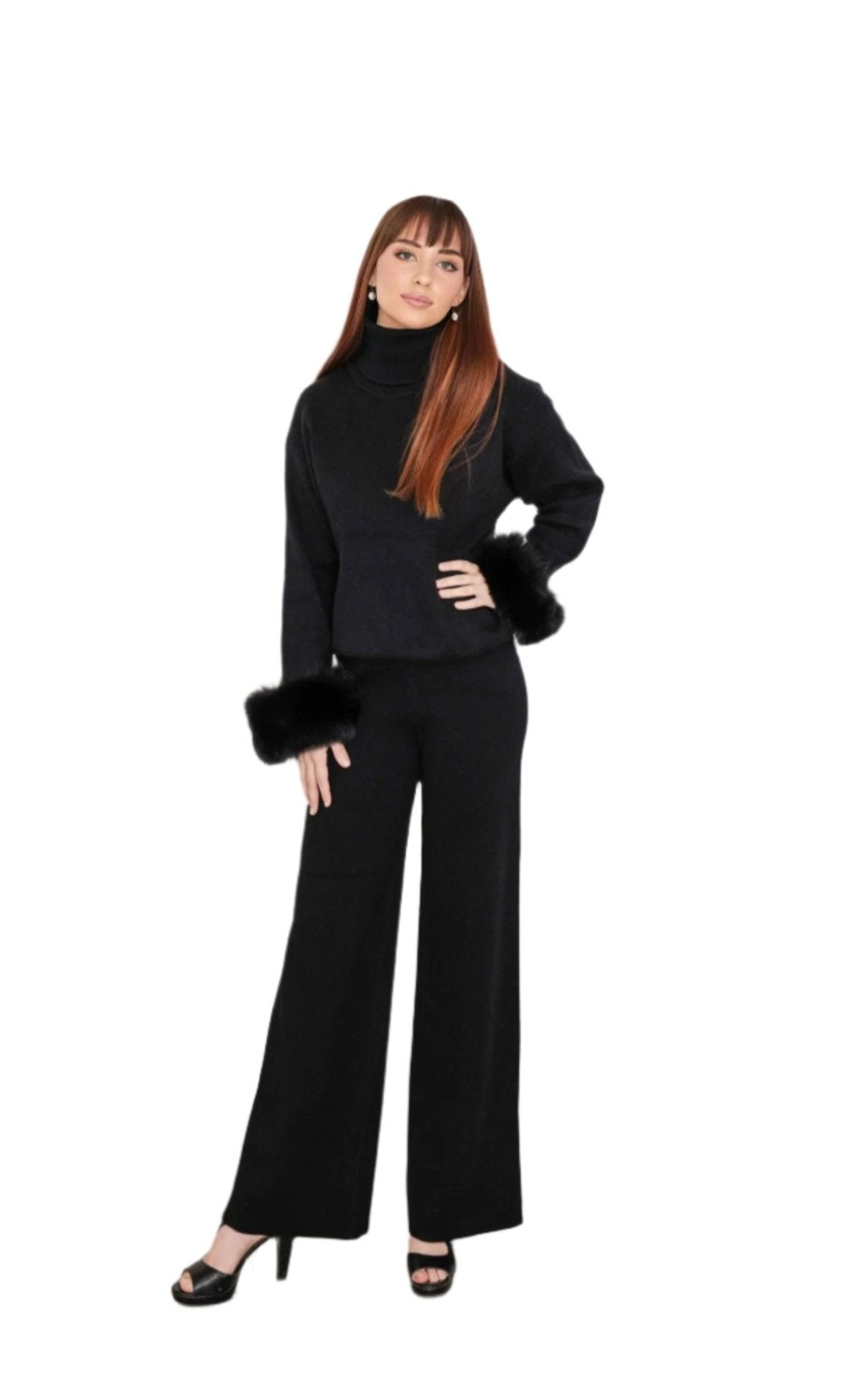 Deandra loungewear with fur trimmed sleeve