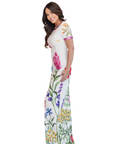 Deja White Floral Maxi Gown with Rhinestone Trim