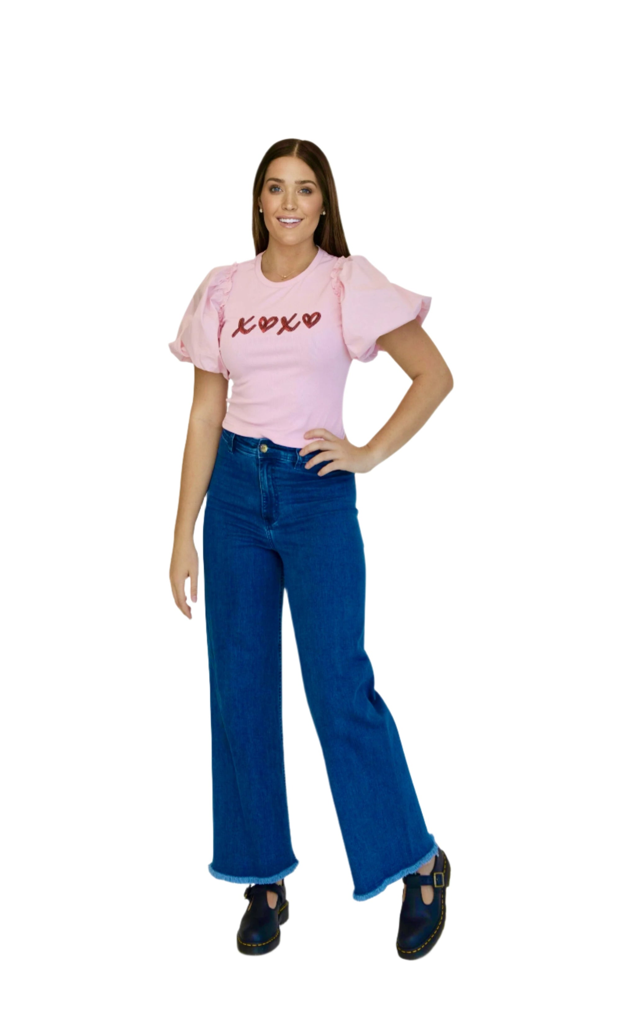 Hugs & Kisses Puff Short sleeve Pink Top