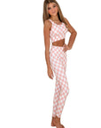 Carina Pink and White Checkered Two Piece Yoga Set