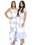 Carolina Blue and White Striped Midi Dress