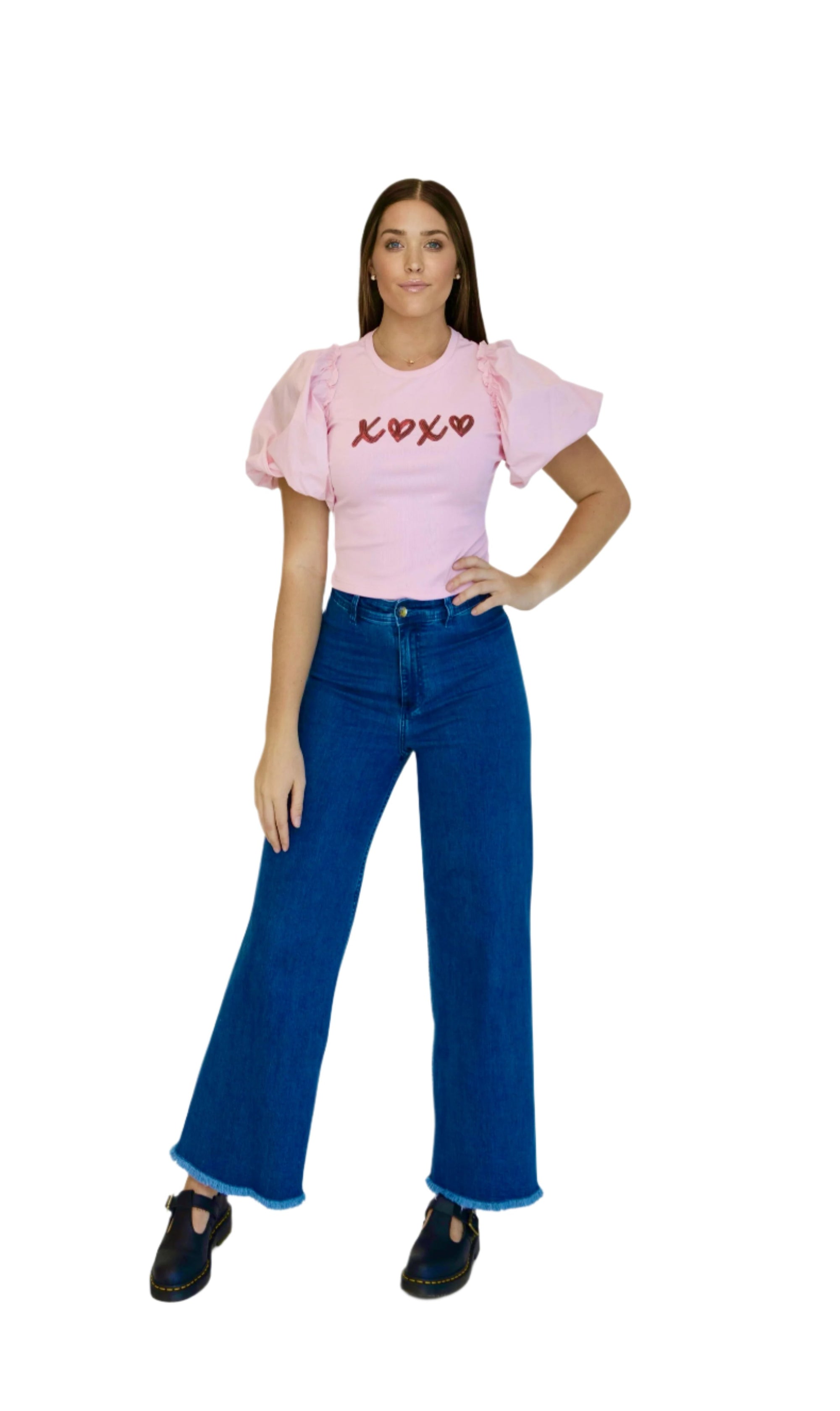 Hugs & Kisses Puff Short sleeve Pink Top