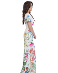 Deja White Floral Maxi Gown with Rhinestone Trim