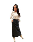 Desi White button up long sleeve with pleated cuff