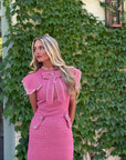 Delaney Pink Tweed Midi Dress