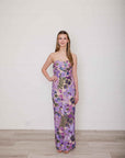 Danielle Strapless Lavender Floral Sequin Gown