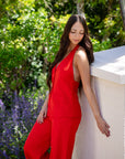 Evie Red Halter Wide Leg Summer Suit