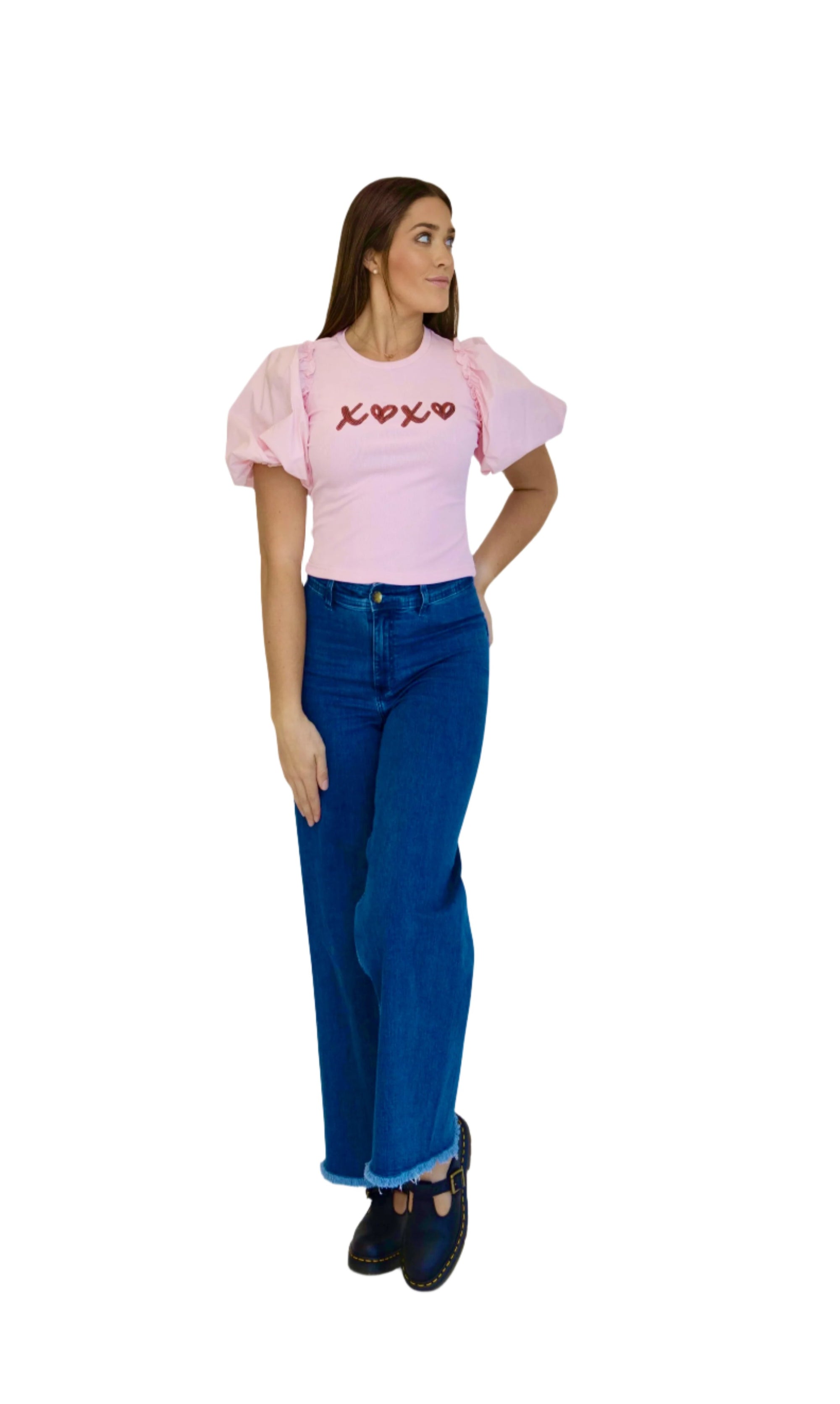 Hugs & Kisses Puff Short sleeve Pink Top