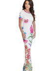 Deja White Floral Maxi Gown with Rhinestone Trim