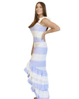 Catherine Blue and White Stripe Ruffle Dress