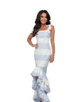 Catherine Blue and White Stripe Ruffle Dress
