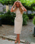 Delaney Beige Tweed Midi Dress