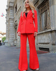 Evelyn Crepe Red two piece pant suit