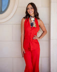 Evie Red Halter Wide Leg Summer Suit