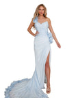 Esme Light Blue Silk Chiffon One Shoulder Gown