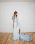 Esme Light Blue Silk Chiffon One Shoulder Gown