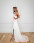 Esme White with Pink Detail Silk Chiffon One Shoulder Gown