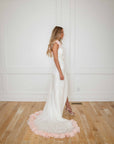 Esme White with Pink Detail Silk Chiffon One Shoulder Gown