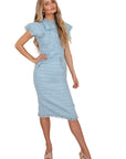 Delaney Dusty Blue Tweed Midi Dress