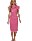 Delaney Pink Tweed Midi Dress