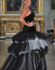 Alectrona Black and White Velvet and Crinoline Gown