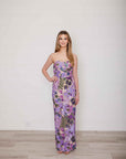 Danielle Strapless Lavender Floral Sequin Gown