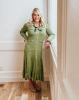 Dalena Long Sleeve Olive Green Midi Sweater Dress