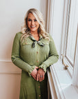 Dalena Long Sleeve Olive Green Midi Sweater Dress