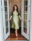 Dalena Long Sleeve Olive Green Midi Sweater Dress