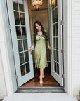Dalena Long Sleeve Olive Green Midi Sweater Dress
