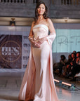 Iris Silk Pink Strapless gown with White Trim and Cape Train
