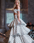 Jaya Silk Black And White Polka Dot Two Piece Gown with Layered Skirt
