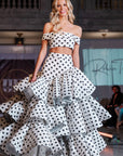 Jaya Silk Black And White Polka Dot Two Piece Gown with Layered Skirt