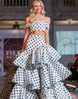 Jaya Silk Black And White Polka Dot Two Piece Gown with Layered Skirt