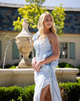 Esme Light Blue Silk Chiffon One Shoulder Gown