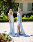 Esme Light Blue Silk Chiffon One Shoulder Gown