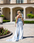 Esme Light Blue Silk Chiffon One Shoulder Gown