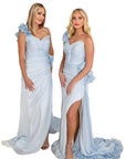 Esme Light Blue Silk Chiffon One Shoulder Gown