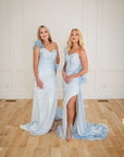 Esme Light Blue Silk Chiffon One Shoulder Gown