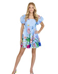 Chloe Blue Floral Babydoll Dress with Puff Sleeves