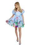Chloe Blue Floral Babydoll Dress with Puff Sleeves