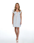 Charlotte Blue Geometric Ruffle Mini Dress with Pink Bow
