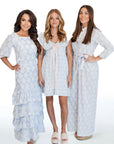 Charlotte Blue Geometric Ruffle Mini Dress with Pink Bow